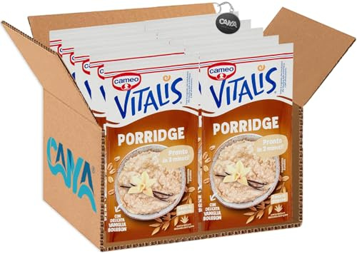 Cameo Vitalis Porridge Classico con Fiocchi d'Avena e Delicata Vaniglia Bourbon 54g [CAIYA® BOX da 10 Bustine]