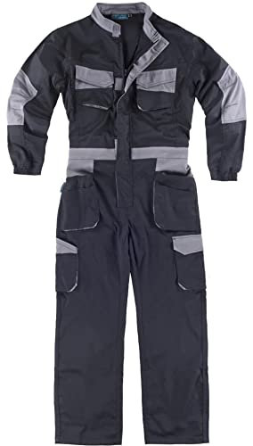 Teamwork WORKTEAM Buzo de Trabajo Tejido Elástico, Cremallera Metálica de Doble Tirador, Mono de Trabajo. Unisex Negro+Gris XL