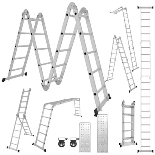Fiqops 4x5 Mehrzweckleiter 582cm 7 in 1 Alu Leiter Vielzweckleiter Klappleiter Haushaltsleiter Arbeitsleiter Anlegeleiter Steigleiter Arbeitsbühne Multifunktionsleiter