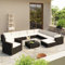 ULUYYUC 12-TLG. Garten-Lounge-Set, Polsterbank Terrassenmöbel Stehtisch Eckbank Küche Geeignet für Balkon Garten Hinterhof Außenbereich mit Auflagen Poly Rattan Schwarz