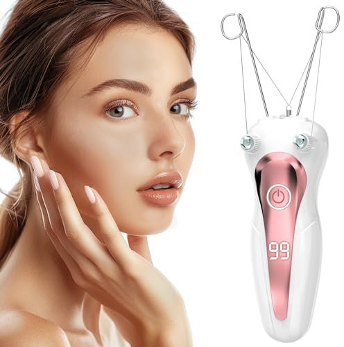 CAPMESSO Epilierer Damen, Gesichtshaarentferner für Frauen Kabelloser Threading Haarentfernung USB Gesicht Epilierer Damen Epilierer mit LED für Gesicht,Körper-Baumwollfaden, Perlenpulver (Pink)
