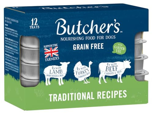 Butcher's Complete Wet Tray Grain Free Hypoallergenic Adult Dog Food Traditional Recipes Pack 12x150g - Lamb, Turkey & Beef