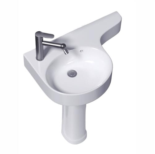 Säulenwaschbecken Eckwaschbecken for Badezimmer mit Sockel for kleine Räume, bodenstehendes Keramikwaschbecken mit Überlauf, Wasserhahn und Abfluss, weißes Säulenwaschbecken mit Arbeitsplatte Standwas