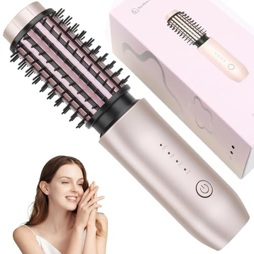 Cepillo Secador de Pelo Salon, Cepillo rizador inalámbrico, Cepillo de Aire Caliente Profesional 3 en 1 para un Volumen Voluminoso en Una Sola Pasada, Mini Cepillo Rizador de Pelo para Mujeres (Pink)