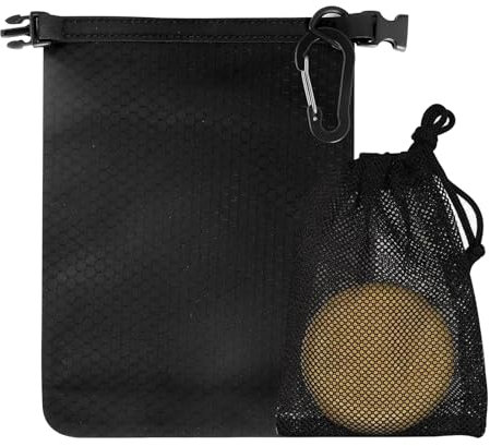 Kompakter Reiseseifenbehälter Wasserdicht und Ablaufsicher mit Schaumnetztasche schnell Trocknend ideal für Reisen Camping Outdoor-Aktivitäten ausgestattet mit Seifenschaumbeutel und Haken Schwarzen