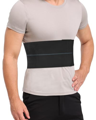 Pauline Broken Rib Brace for Men - Compression Chest Binder for Cracked Ribs Support & Chest Pain Relief - Rib Belt for Bruised Rib Cage (Black, Fits 30”-45”)