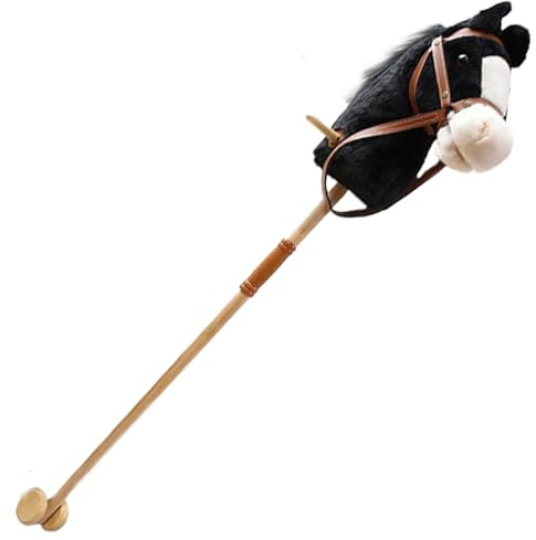 Caballo de palo de peluche con efectos de sonido realistas, de 99 cm de alto, ideal para Halloween, con ruedas y palo de madera, asa antideslizante, juguete para montar, ideal para niños, regalo.