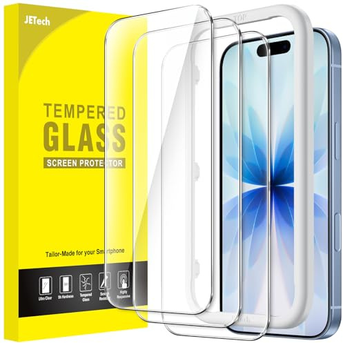 JETech Protector Pantalla para iPhone 17 6,3 Pulgadas, Cristal Vidrio Templado con Marco de Instalación Fácil, 9H Dureza, Amigable para Funda, 3 Unidades