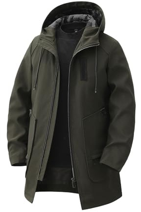 Vhersily Veste d'Hiver pour Homme en Doudoune Épais Imperméable Coupe Vent Épais Chaud à Capuche Longue Parka à Vent Moyenne Longueur Outwear Manteaux Chauds pour Randonnée Camping