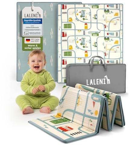 Laleni babymatta 150 x 180 x 1 cm, vattentät, hopfällbar lekmatta, isolerande och mjuk, för inomhus- och utomhusbruk – Stadsmotiv