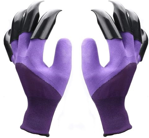DIELIANHUA Gants de Jardinage avec 8 Griffes Femme Homme Gant de Travail Imperméable Anti-épines pour Creuser la Terre Planter DéSherber Travailler Planter Nettoyer La Cour Meilleurs Cadeaux (Violet)