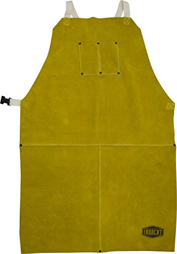 IRONCAT 7010 Split Cowhide Leather Bib Apron - 24 in. x 36 in. Heat Resistant Safety Wear in Golden Yellow for Welding. Safety Apparel