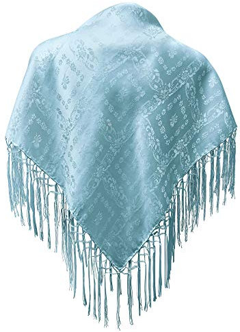 Seidentuch Dirndl-Trachtentuch Tuch hellblau 75x75cm Dirndltuch Seide Fransentuch Tracht Trachtenseidentuch hell-blau himmelblau mit Fransen Schultertuch Halstuch blau silk clouth
