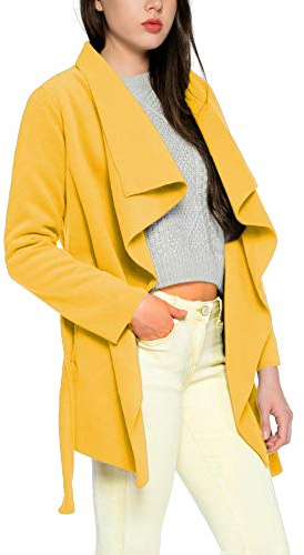 Kendindza - Cappotto trench da donna con cintura, taglia unica, lungo e corto Senape corta. Taglia unica