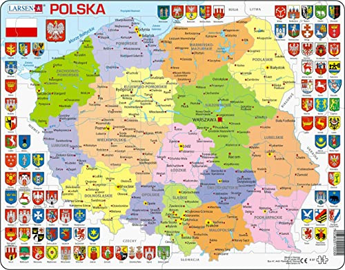Larsen K97 Politische Karte von Polen, Polnisch Ausgabe, 70 Teile Rahmenpuzzle, Lernpuzzle für Kinder ab 6 Jahren, Geographie Puzzle, stabiles Kinderpuzzle aus Karton
