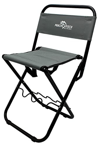 Prachtfisch Campinghocker - mit Lehne, Klapphocker, Klappstuhl, faltbar, Angelhocker, Campingstuhl, klappbar - Grau