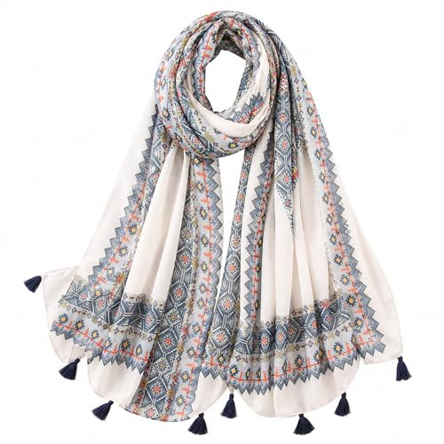 FAIRYGATE Tassel Scarf Ladies Scarfs for Women Lady Oversized Scarves White Soft Large Oversize Shawl Wrap Paisley Head Teenage Girls Gifts 15228