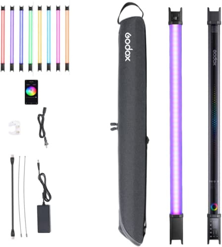 Godox TL60 RGB Tube Light, Full Color RGB LED Video Light, 2700K-6500K Rechargeable Dimmable LED Light Stick, CRI 96+, TLCI 98+ with Built-in 2600mAh Battery and APP DMX Control