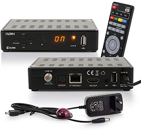 RED OPTICUM Sloth S1 Ultra Sat Receiver mit PVR I Digitaler Satelliten-Receiver HD 1080p - HDMI - LAN - USB - Coaxial Audio I 12V Netzteil ideal für Camping I Receiver für Satellitenschüssel