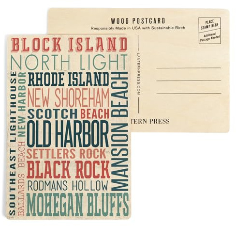 Block Island, RI, Typography (4x6 Birch Wood Postcards, 2-Pack Stationary, Rustic Home Wall Decor)