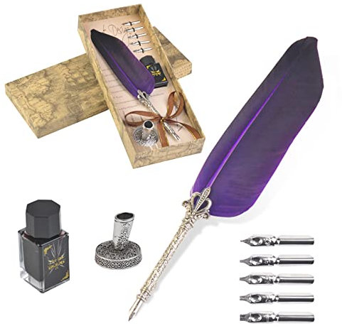 VABNEER Pluma de Inmersion Pluma Antigua Escritura Metal Pluma de Caligrafía Para uso personal, regalo ejecutivo y decoración de escritorio antigua