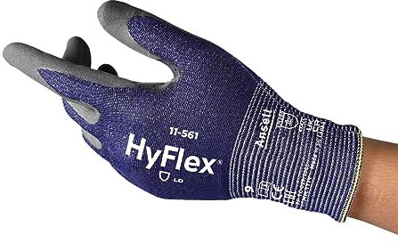 Ansell HyFlex 11-561 Guanti Antitaglio Ultrasottili, Rivestimento in Nitrile Traspirante, Guanti da Lavoro Professionali Alta Protezione, Donna e Uomo, Lavabili, Nero, Taglia M (1 Paio)
