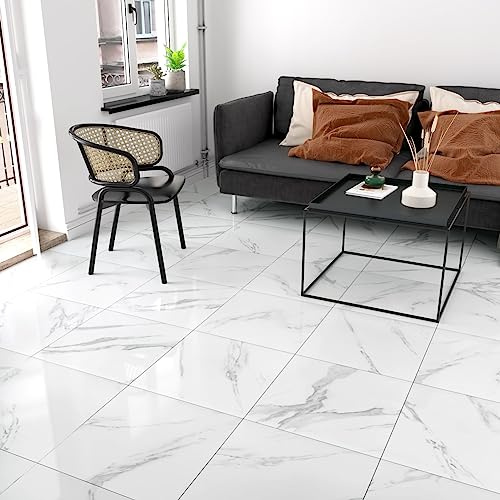 Yullpaper 24 Pezzi Linoleum Pavimento PVC Adesivo Marmo Bianco Mattonelle Adesive Pavimento Piastrelle Adesive Pavimento Bagno Pavimento Adesivo Per Interni Laminato Pavimento Incastro 30cm x 30cm
