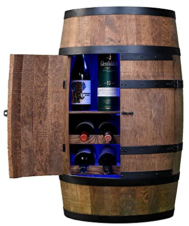 CREATIVE COOPER Vinställ i trä med dörr med LED RGB - vin soffa och hylla - alkoholskåp flaskställ - träfat - fatmöbler - vinfat - vinfat fat med dörr - 80 cm wenge