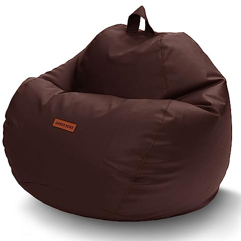 Green Bean Sitzsack aus Kunstleder mit EPS Perlen Füllung - 90 x 70 cm - Bean Bag Sitzkissen Sitzpuff Sitzsessel Bodenkissen Lounge - Dunkelbraun
