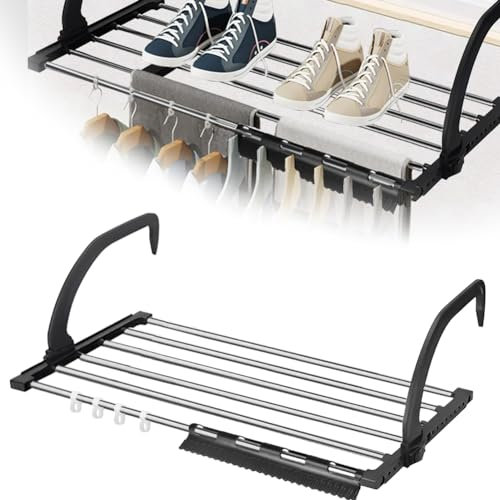 REFORUNG Balkonwäschetrockner Edelstahl 67CM Balkontrockner Klappbar Hängetrockner Wäscheständer Wandtrockner Heizkörper Schwarz Hängewäschetrockner Wäschehänger Balkon Trockner für Drinnen Draußen