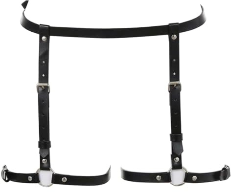 INGJIA Chaîne de corps punk sexy réglable en cuir accessoire de corps pour femme - Noir - Jarretière gothique