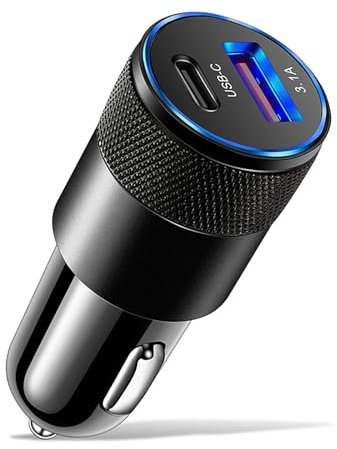 Caricatore USB da 3,1 A + PD per auto da 1 a 2 connettori filettati, caricatore portatile di tipo C, adattatore per accendisigari USB