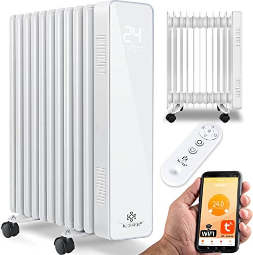 KESSER® Radiatore ad olio da 2500 W, per riscaldamento elettrico a risparmio energetico, con controllo app WiFi e display touch LED, telecomando a olio, riscaldamento elettrico a 11 nervature, timer