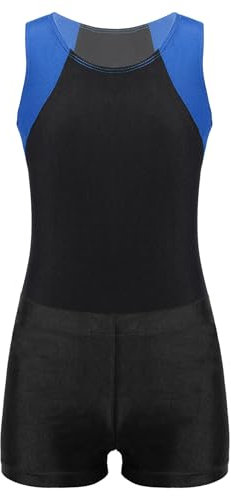 MSemis Jungen Tanztrikot ärmellose Turnanzug Gymnastik Leotard mit Shorts Kinder Gymnastikanzug Wettbewerb Sportanzug Königsblau & Schwarz 122-128