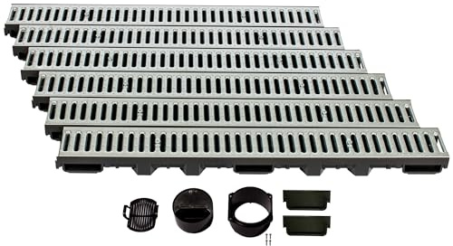 ScarMaxx - Set di canali di drenaggio A15 - Canale a Pavimento - Drenaggio dell'Acqua piovana - Drenaggio - Canale di drenaggio - Piatto - Plastica - Altezza 60 mm - a Barre in Acciaio zincato - 6m