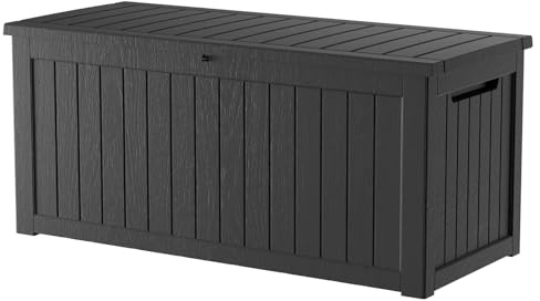 TARKARI 270 Gallon Lockable Resin Deck Box, Waterproof & UV-Resistant Outdoor Storage Box for Outdoor Cushion Storage, Garden Tools & Pool Accessories Storage, Black