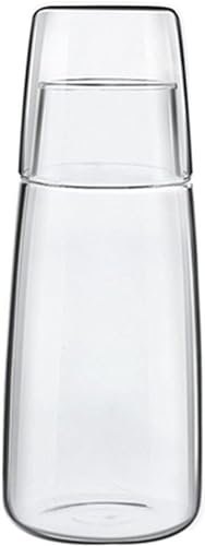 Juego de jarra y vaso de noche, juego de jarra y taza de agua nocturna, dispensador de enjuague bucal de baño, botella de agua de vidrio transparente de 750 ml con tapa