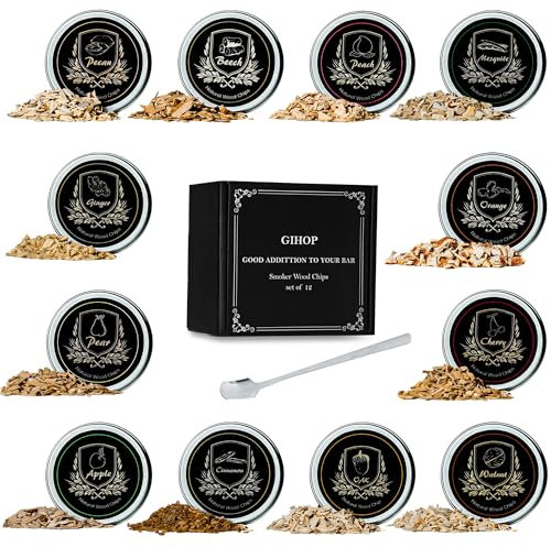 Chips ahumadores de cóctel, 12 sabores de chips de madera, naranja, canela, jengibre, manzana, haya, pera, cereza, roble, nuez, mezquite, melocotón, para cócteles, whisky, bourbon, pistola de ahumar,