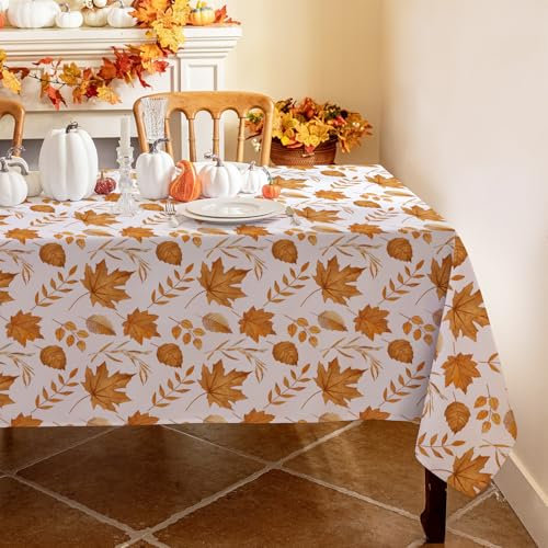 Romanstile Autumn Tablecloth, Washable, 80 x 80 cm, Tablecloths with Orange Maple Leaf Runner, Modern Tablecloth, Small Tablecloth, Outdoor, Water-Repellent Table Linen for Birthday, Party, Garden