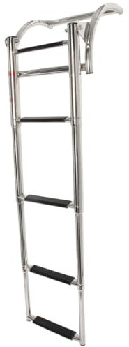 HIBO Edelstahl Schlauchboot Leiter - Ausziehbar bis 110 cm - 4 rutschfeste Stufen - Inklusive Spanngurt - Salzwasserbeständig - Einfach Befestigbar