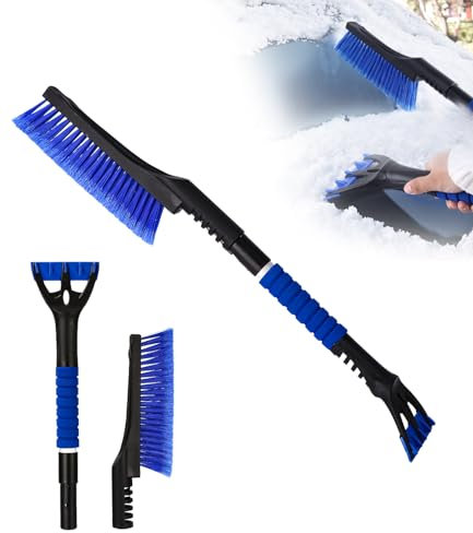 Xaosin Eiskratzer Auto mit Besen Schneebesen Auto Dauerhaft Eiskratzer mit Ergonomischem Schaumstoffgriff 2 in1 Abnehmbarer Auto Schneebesen für PKW LKW SUV Blau