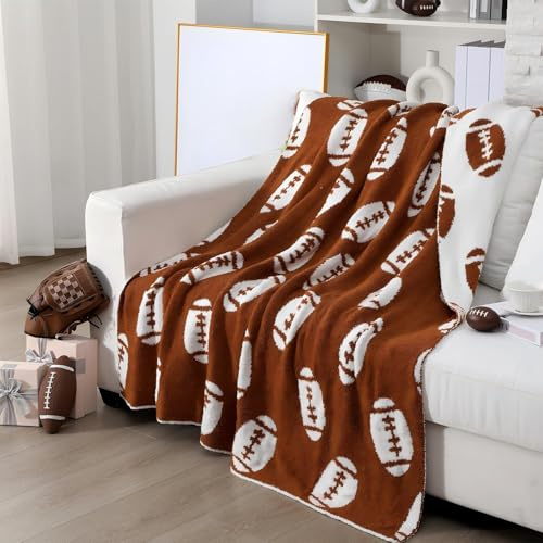 Buryeah 50 x 60 Inch Football Knit Throw Blanket, Reversible Brown White