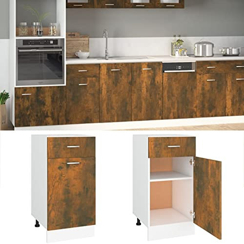 Xichuzi Armario de Cocina, Mueble Fregadero, Mueble Baño Cocina, Muebles De Cocina, Modulos De Cocina, contrachapado Roble Ahumado 40x46x81,5cm