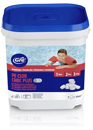 GRE 76076NB - Pastillas de Cloro de Choque para Piscinas. Tratamiento Rápido y Eficaz contra Agua Verde. Desinfección Completa y recuperación instantánea del Agua para Piscinas. Pastillas 30gr, 5 kg