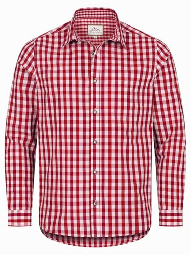 Steigenhöfer Herren Trachtenhemd Langarm - Basti - Mit Lederhose kombinierbar - Atmungsaktiv & pflegeleicht - Traditionelles Herren Hemd für Oktoberfest Wiesn und andere Festlichkeiten - Rot - L