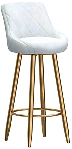 Tabouret de Bar en métal Velvet Seat Back Fix, Cadre en Or avec Repose-Pied Rond, Salons de beauté Moderne Réception Barstool (Taille: 65 cm, Couleur: Blanc)