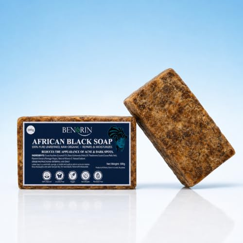 BENGRIN African Black Soap - 2 Pack of 100g - Handmade Natural Face & Body Wash Bar - Rich in Shea Butter, Coconut Oil, Cocoa & Palm Kernel Oil - Raw Organic Ingredients for All Skin Types from Ghana