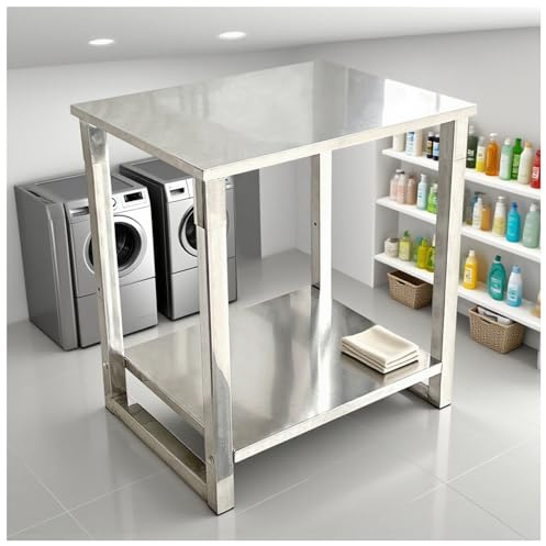 Tavolo da Lavoro in Acciaio Inossidabile a 2 Livelli Supporto per Acquario Domestico Impermeabile E Antiruggine Piano Di Lavoro da Cucina Con Piedini Antiscivolo Silenziosi Portata Massima 300 Kg
