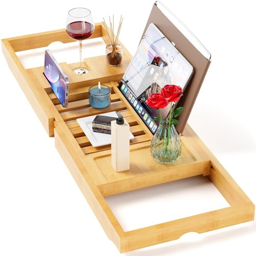 Yirilan Bathtub Trays for Tub,Bath Tray, Foldable Bathtub Caddy,Bathtub Caddy Tray for Tub - Foldable Bamboo Bath Table Tray