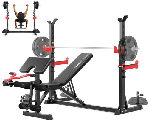 YOLEO 1980LBS Adjustable Weight Bench Set, Workout Bench with Squat Rack, Leg Extension, Preacher Curl, Bench Press with Safety Bar Catches, Weight Benches for Home Gym(47.44 WIDE GRIP)
